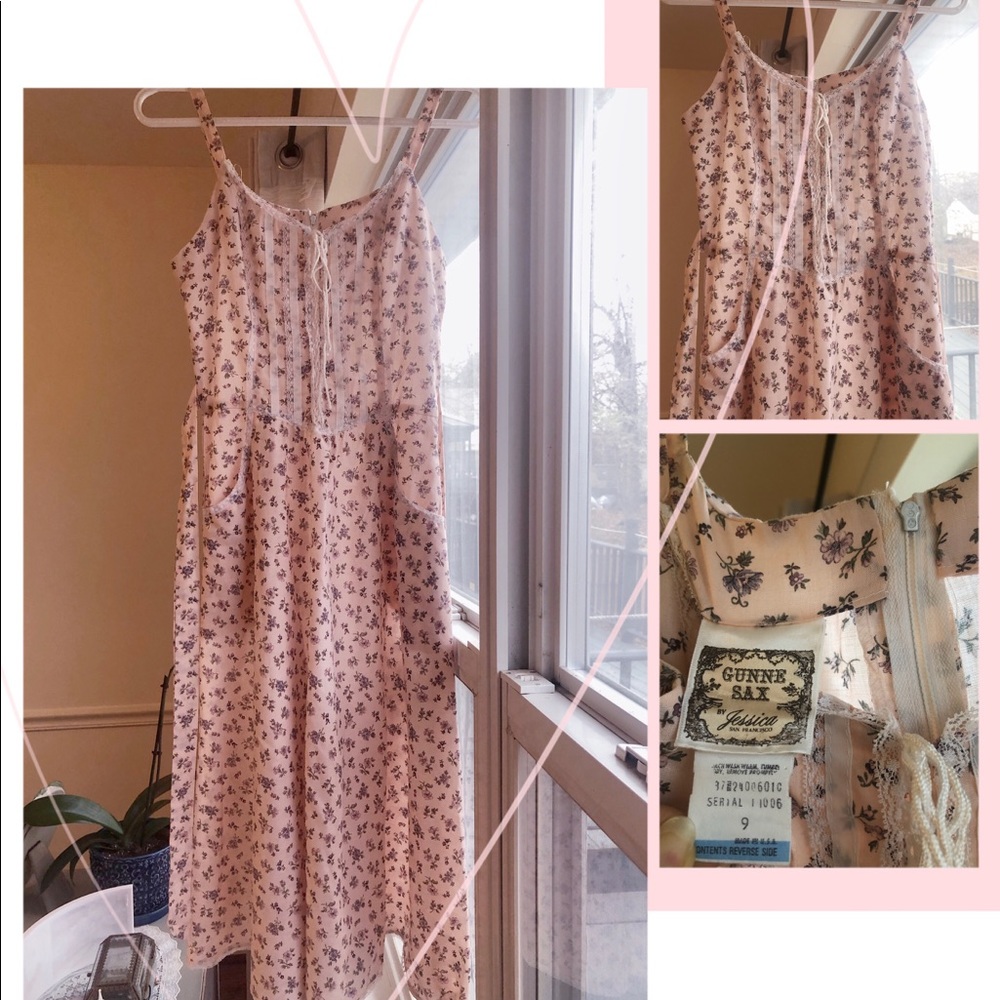 Vtg Rare 70s Gunne Sax Pink Calico Floral Pockets